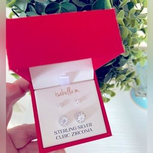Brand New Isabella M. Cubic zirconia sparkly sterling silver 925 stud earrings